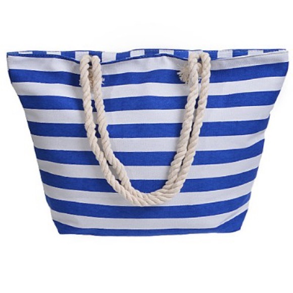 Beachy Striped Tote Bag- Blue/White - Picture 1 of 7